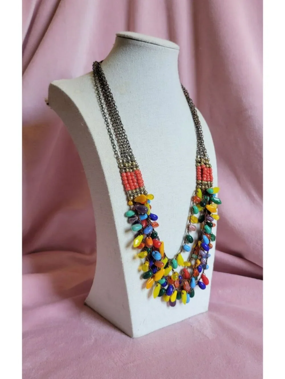 Fun Colorful Swirl Multi-strand Glass Bulb Beaded Layered Costume Necklace N1F